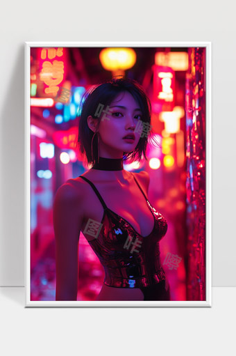 霓虹灯下时尚女性都市夜景迷离魅力写真