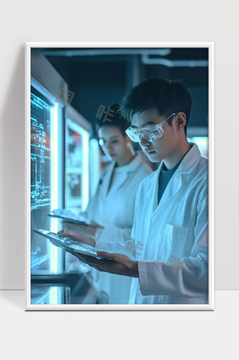 实验室科学家利用平板技术进行数据分析与研究