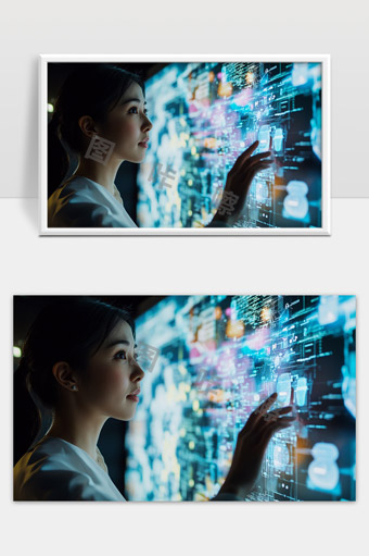 未来科技智能交互女性操作触控屏幕场景
