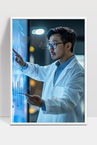 高科技实验室内科学家操作智能触控屏幕研究数据
