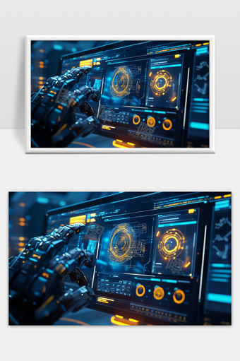 智能机器人操作未来科技界面虚拟数据分析