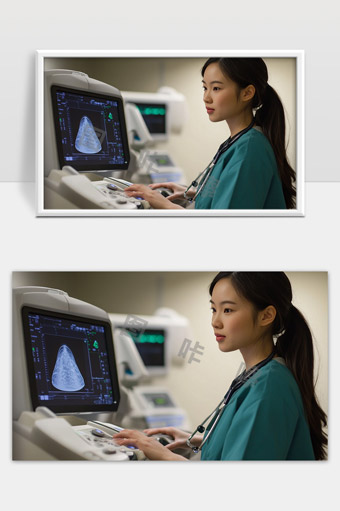 医生使用超声波设备进行医学影像诊断和分析