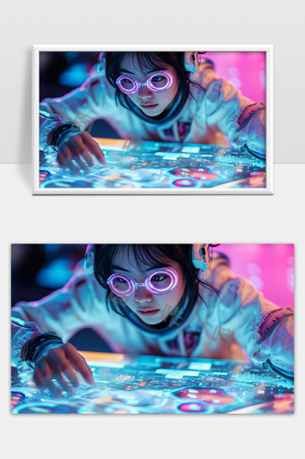 未来科技感女孩操作智能触控屏幕场景