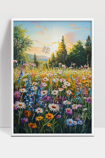 阳光下绽放的色彩斑斓野花田园风光