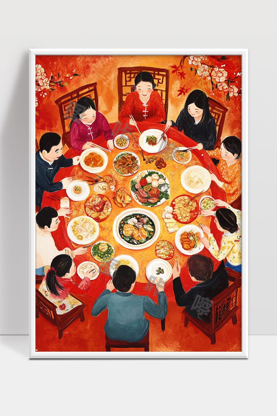 家庭团圆共庆佳节围坐圆桌共享美食