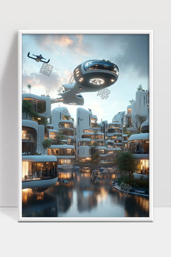 未来城市高科技空中交通和智能建筑景观