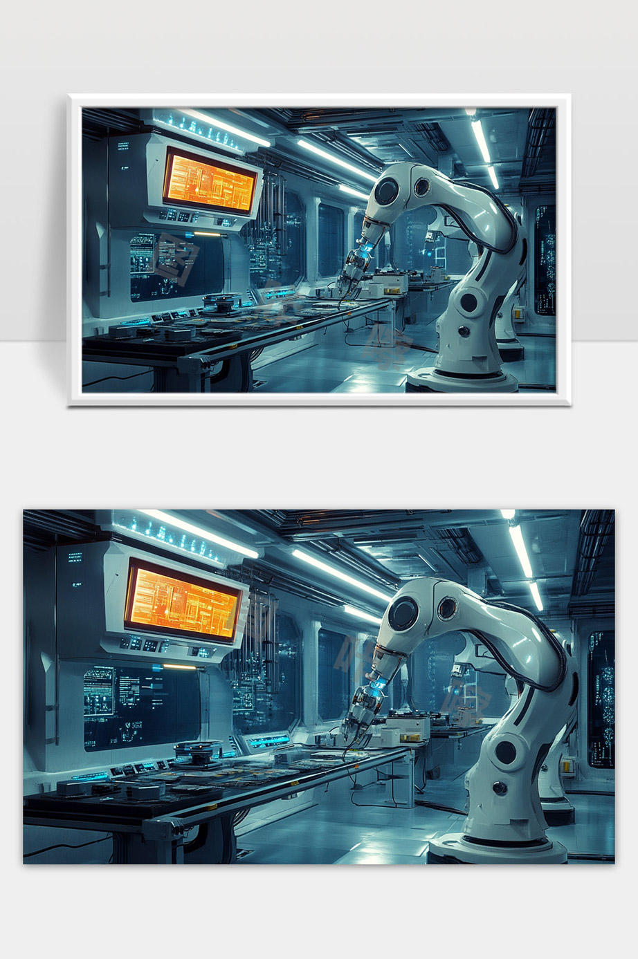 现代智能机器人在高科技实验室中操作设备场景