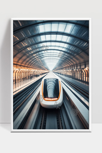 高速列车穿越未来感地铁隧道城市轨道交通景象