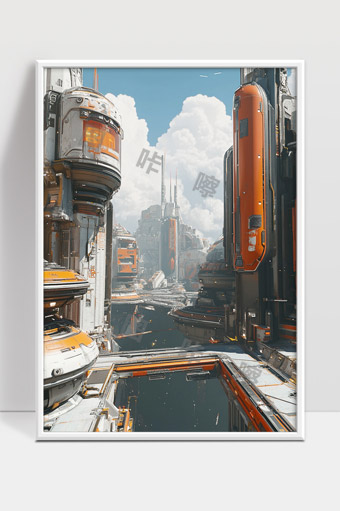 未来科技城市高楼群与空中交通场景