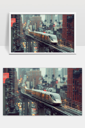 现代城市中的高速磁悬浮列车穿行轨道景象