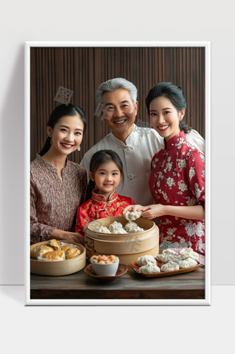 幸福家庭团聚品尝传统美食共庆佳节温馨时刻