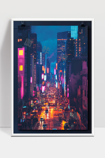 霓虹灯下的繁华都市夜景街道车流