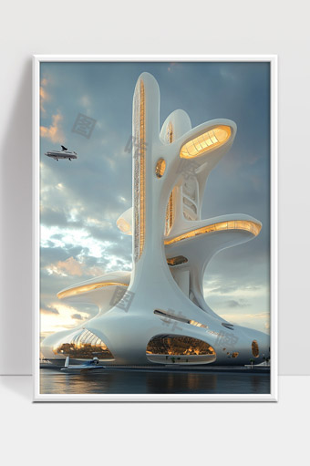 未来感建筑设计科幻风格太空港现代高科技城市地标