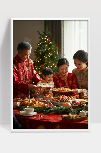 喜庆围桌团圆家庭共庆传统节日幸福时刻