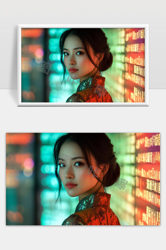 霓虹灯下优雅女性魅力都市夜景写真