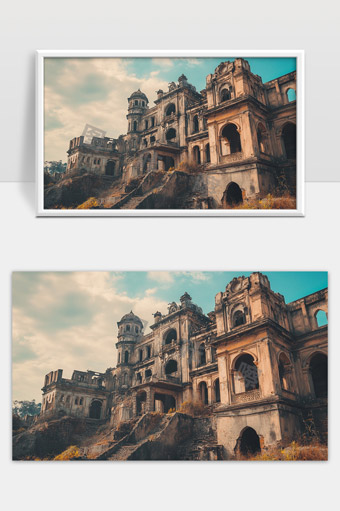 荒废古堡的壮丽遗迹夕阳下的历史建筑风貌