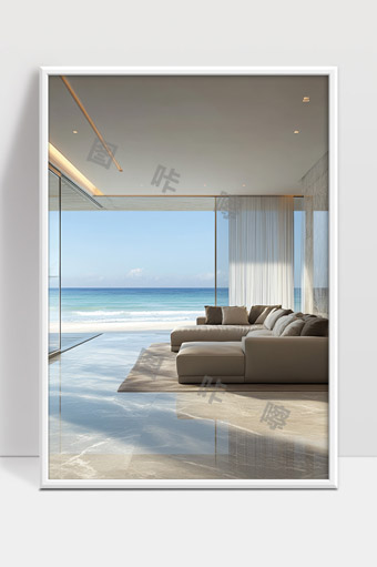 现代海景别墅客厅极简风格舒适沙发设计