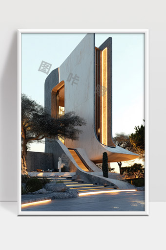 现代极简主义风格的雕塑感建筑设计与自然融合