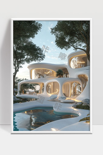 未来感曲线建筑与自然景观完美融合的现代别墅