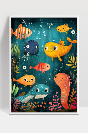 可爱卡通海底世界友好鱼群欢乐游动