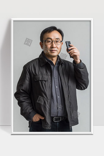 成熟自信男士手持遥控器正面肖像