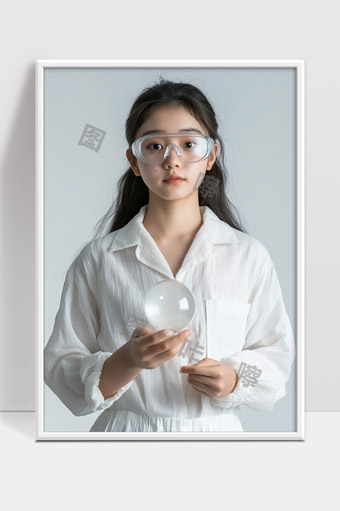戴护目镜手持水晶球的白衬衫女孩静谧肖像