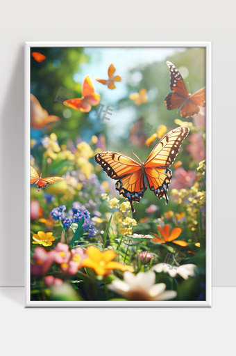 春日花园飞舞的美丽蝴蝶与鲜花盛开景象