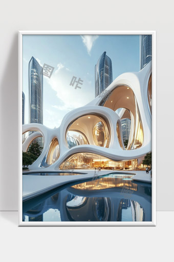 未来感城市中的现代曲线建筑与高楼大厦景观