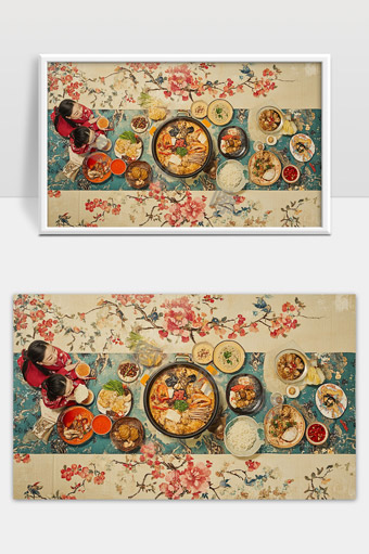 传统中式年夜饭温馨团圆家人共享美味佳肴