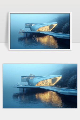 现代极简风格悬海别墅夜景建筑照明设计