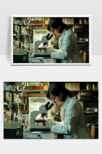 实验室中专注研究显微镜观察的科研人员