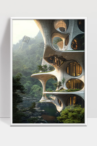 未来主义建筑融合自然山水环境的生态住宅设计