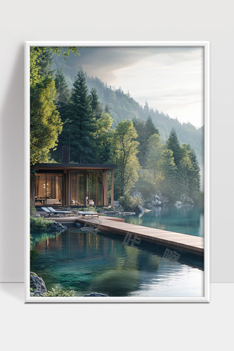 湖畔木屋与静谧森林自然风光温馨度假胜地
