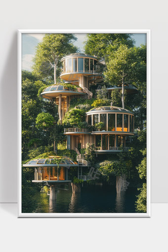 现代树屋建筑在森林中的生态自然融合之美