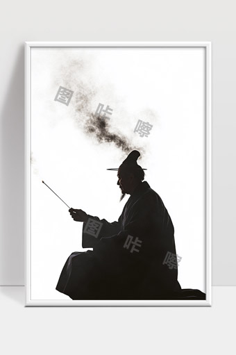 古代文人手持香炉冥想禅修意境