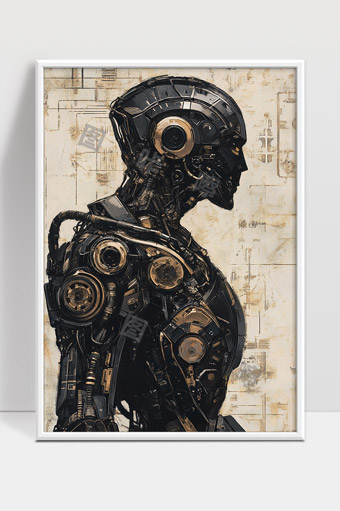 未来科技机械战士黑色高科技机器人侧面形象