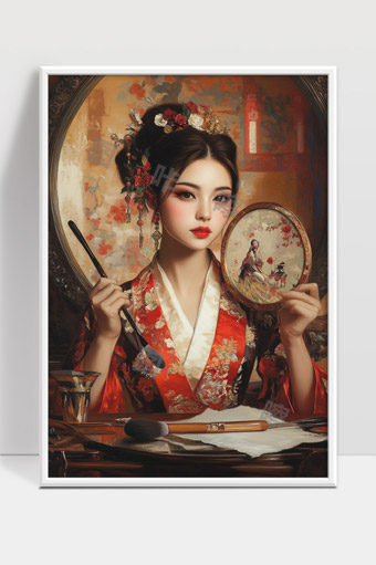 古风佳人手持团扇画笔古典妆容优雅迷人