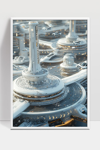 未来城市高科技空中交通交通枢纽和飞行汽车