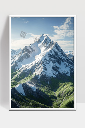 巍峨雪山下绿色山谷自然风光壮丽景色