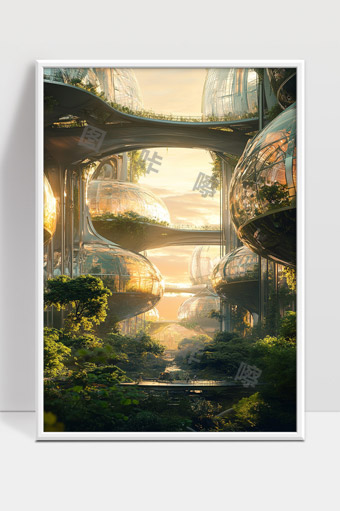 未来生态城市绿色透明建筑融合自然景观
