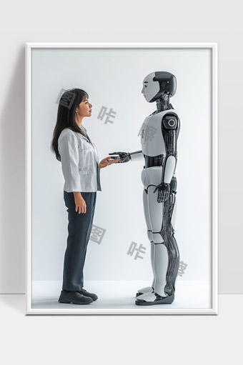 科技时代人机交流智能机器人与女性对话场景