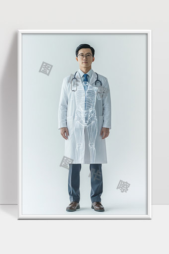 医生形象与人体骨骼数字技术相结合展示