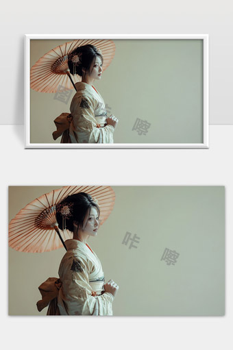 传统和服佳人手持油纸伞东方古典美