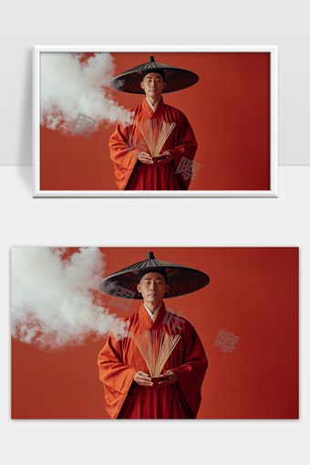 静心禅修中的僧人手持燃香凝神冥思