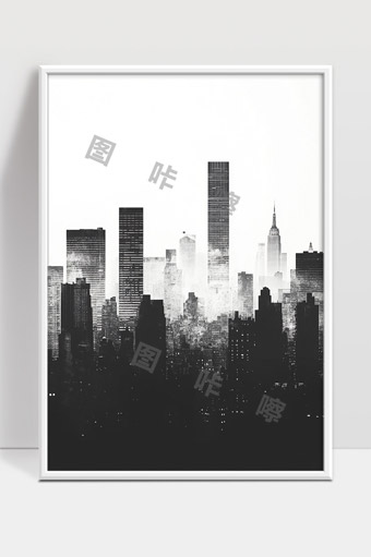 黑白城市天际线摩天大楼现代都市风光艺术