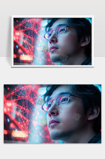 科技感男性注视数字网络未来人工智能探索
