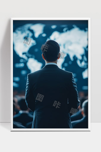 商务精英背影凝视全球大数据图展示未来发展趋势