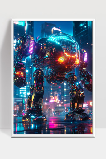 未来城市中的高科技智能战斗机器人