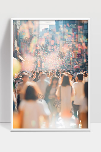 繁华都市人群街道阳光温暖城市生活场景