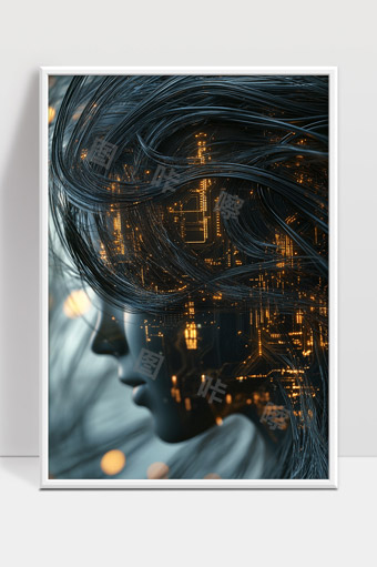 未来科技感人工智能与数字电路融合人脸侧影